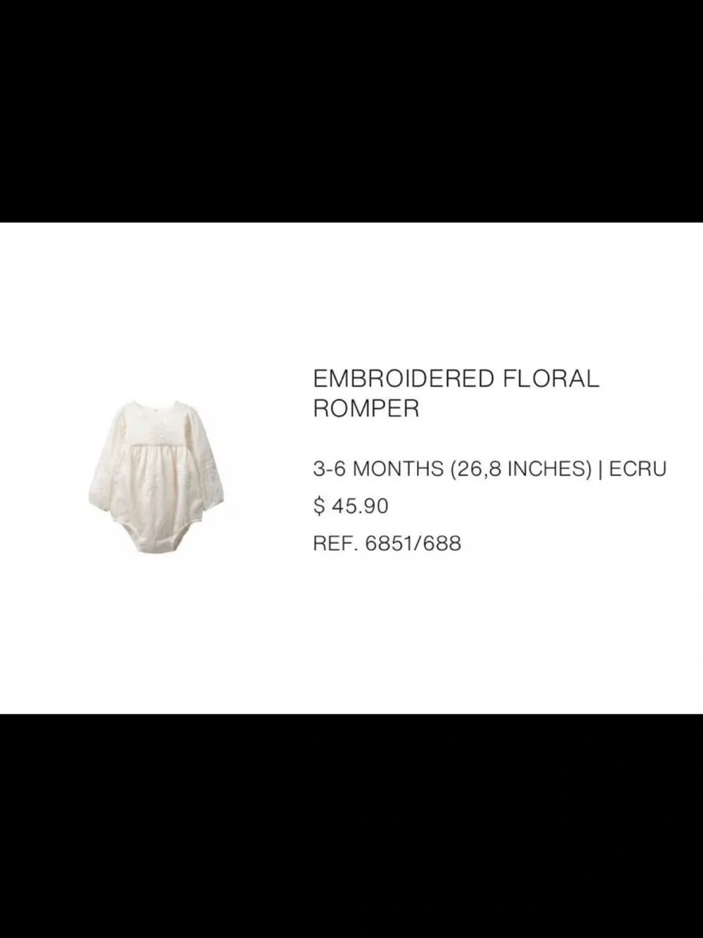 Zara Cream Embroidered Long-Sleeve Baby One-Piece - Picture 2 of 5